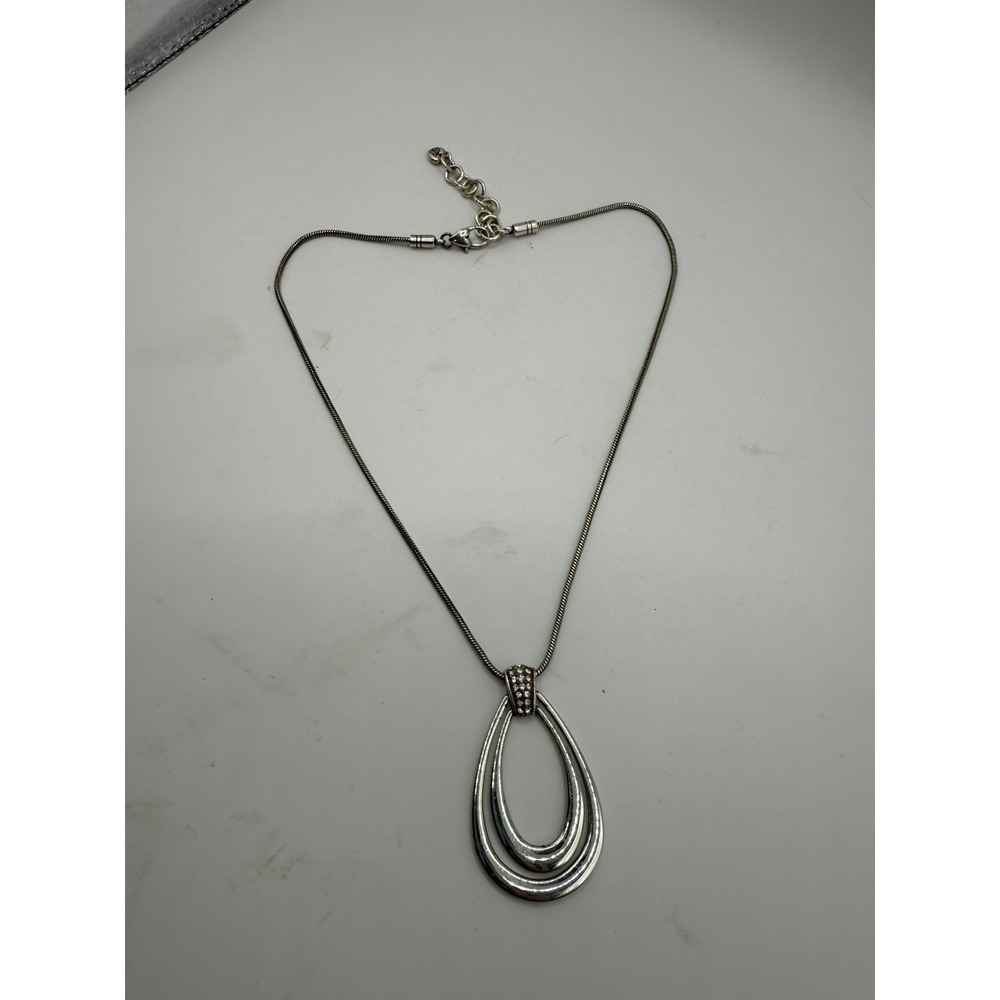 BRIGHTON MERIDIAN SWING Silver Crystal Teardrop Pendant Necklace 20 Inch. #1050